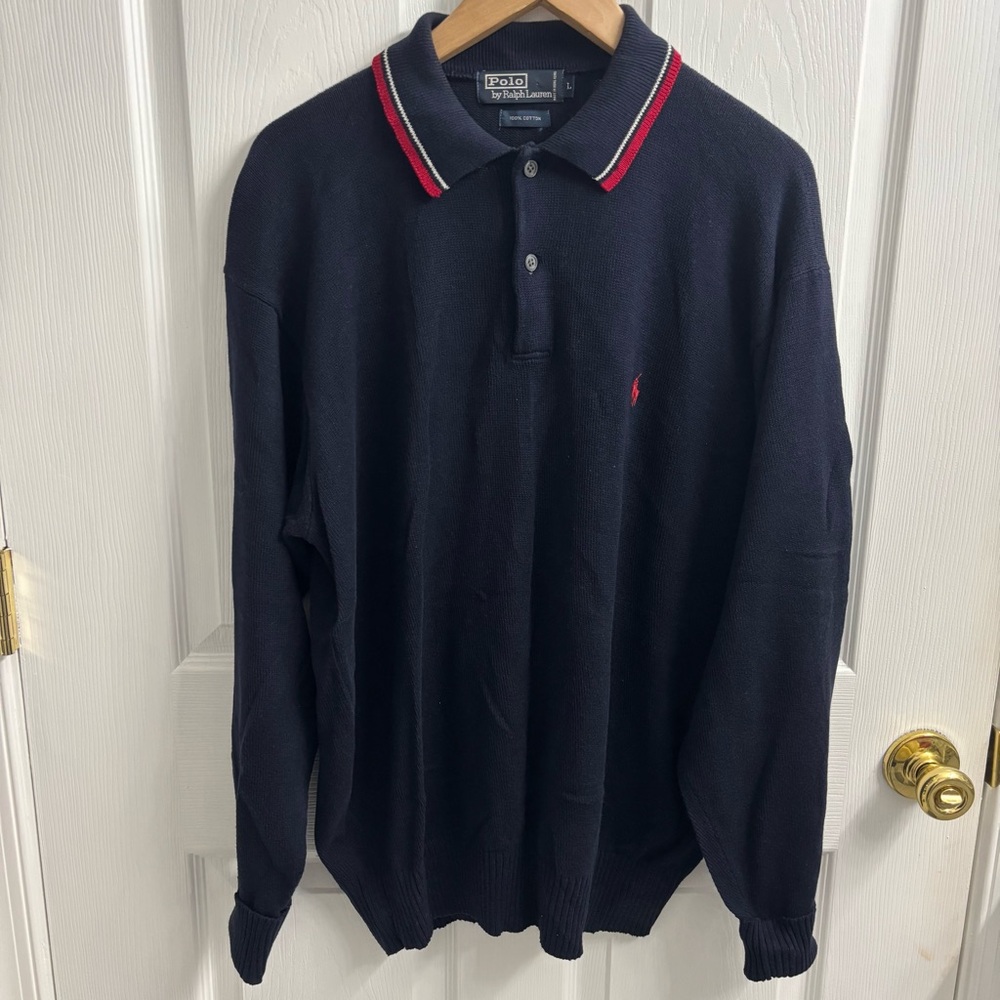 Polo Ralph Lauren Vintage Collared Sweater Navy Blue Large Preppy Academia